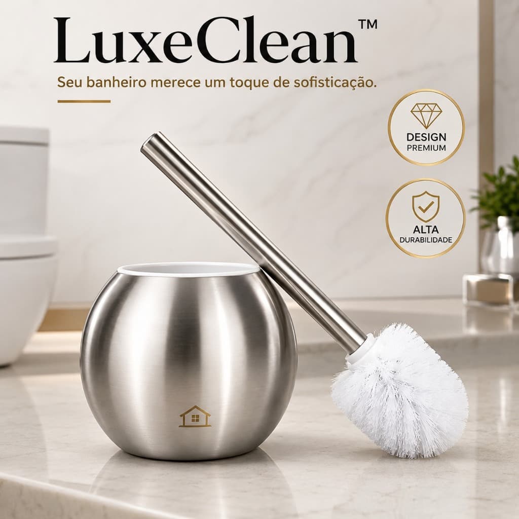 Escova Sanitária Inox com Suporte LuxeClean™ Resistente Durável para Banheiro e Lavabo