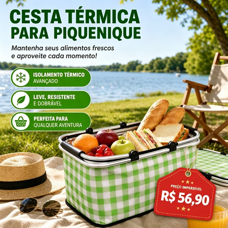 Bolsa Térmica Pra Familha Cesta Piquenique Praia Camping 30L Retrátil Feito de tecido oxford impermeável e durável