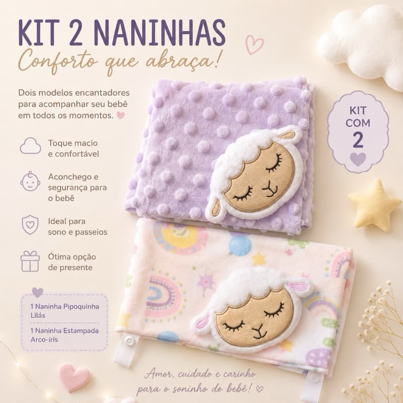 Kit 2 Naninhas Bebê Ovelhinha – Pipoquinha + Estampada