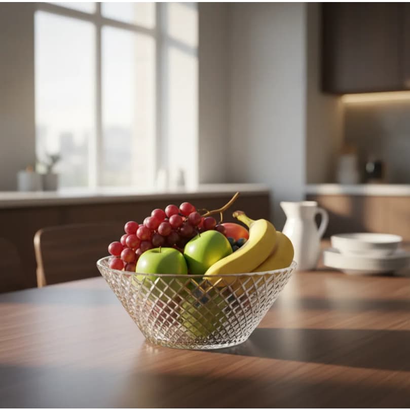 Centro de Mesa Tigela 22cm Saladeira Fruteira De Vidro Redonda Relevo Diamante Transparente