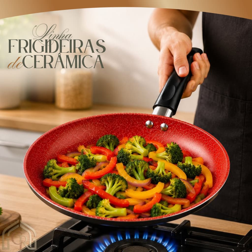 Frigideira Cerâmica 22cm 24cm Antiaderente Vermelha Cozinha Saudável Revestimento Durável