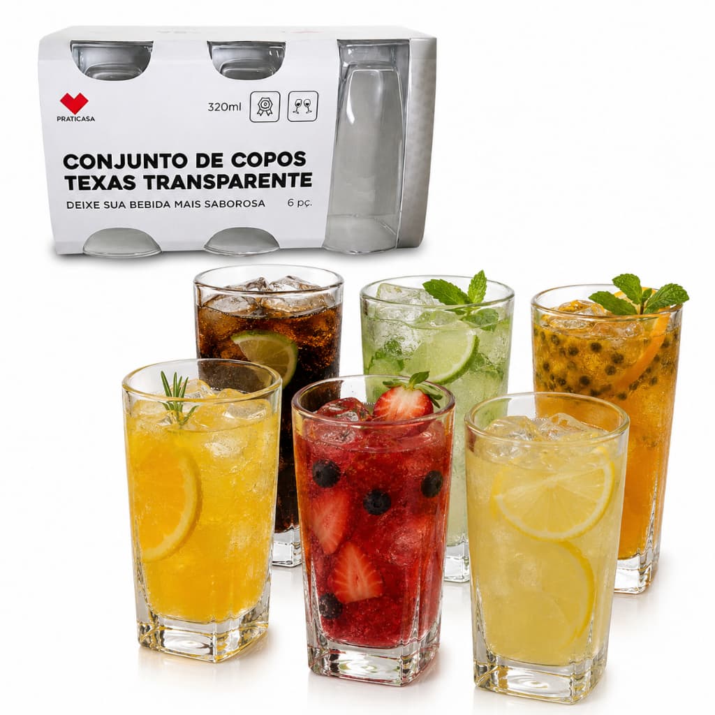 Jogo Copos Vidro 290ml Kit 6 Unidades Cozinha Sucos Água