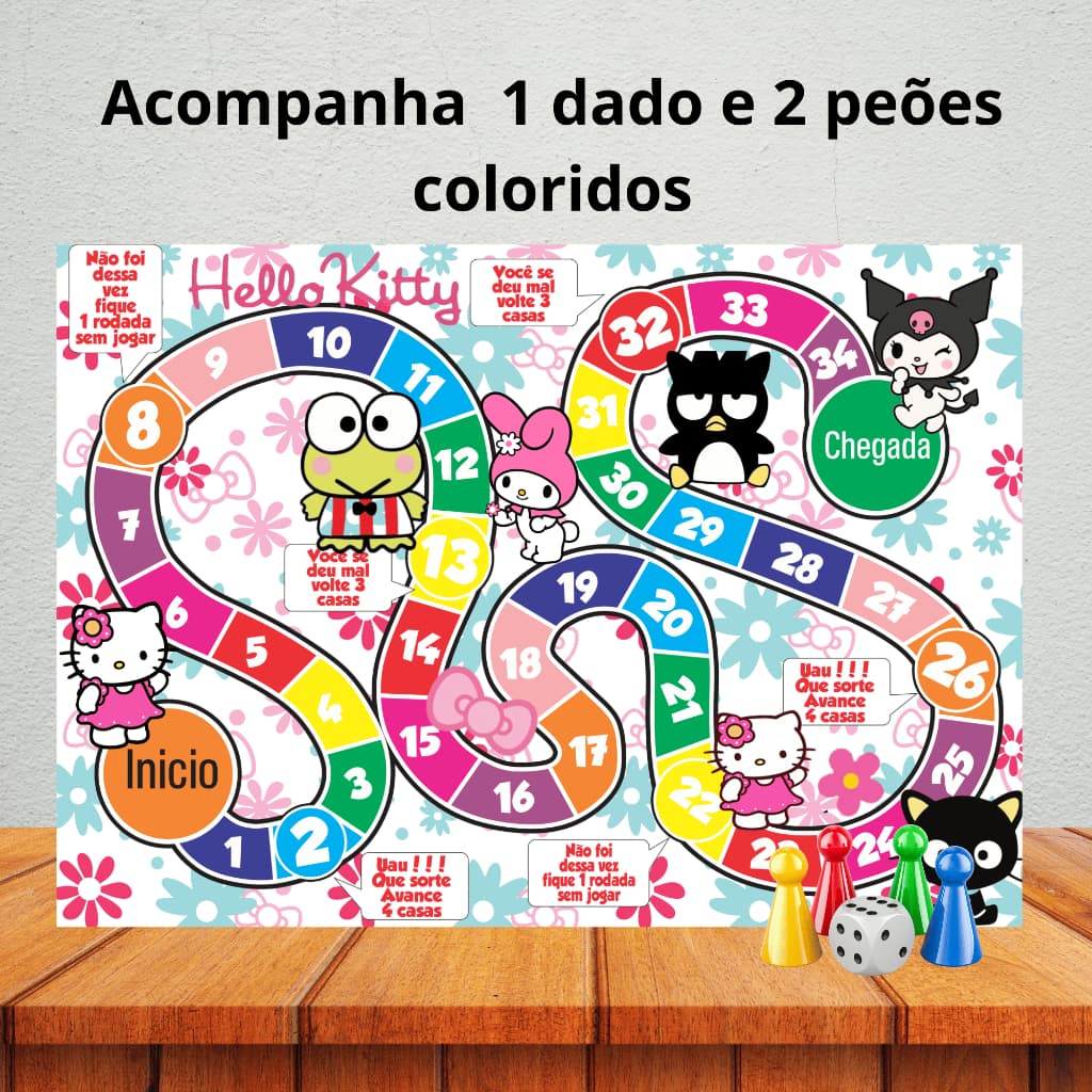 Jogo de tabuleiro para lembrancinha de aniversário/ kit festa/ personalizados - HELLO KITTY E AMIGOS
