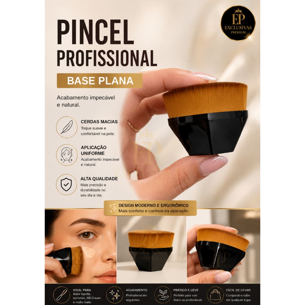 Pincel Profissional Base Plana Kabuki Para Base Corretivo BB Cream Maquiagem