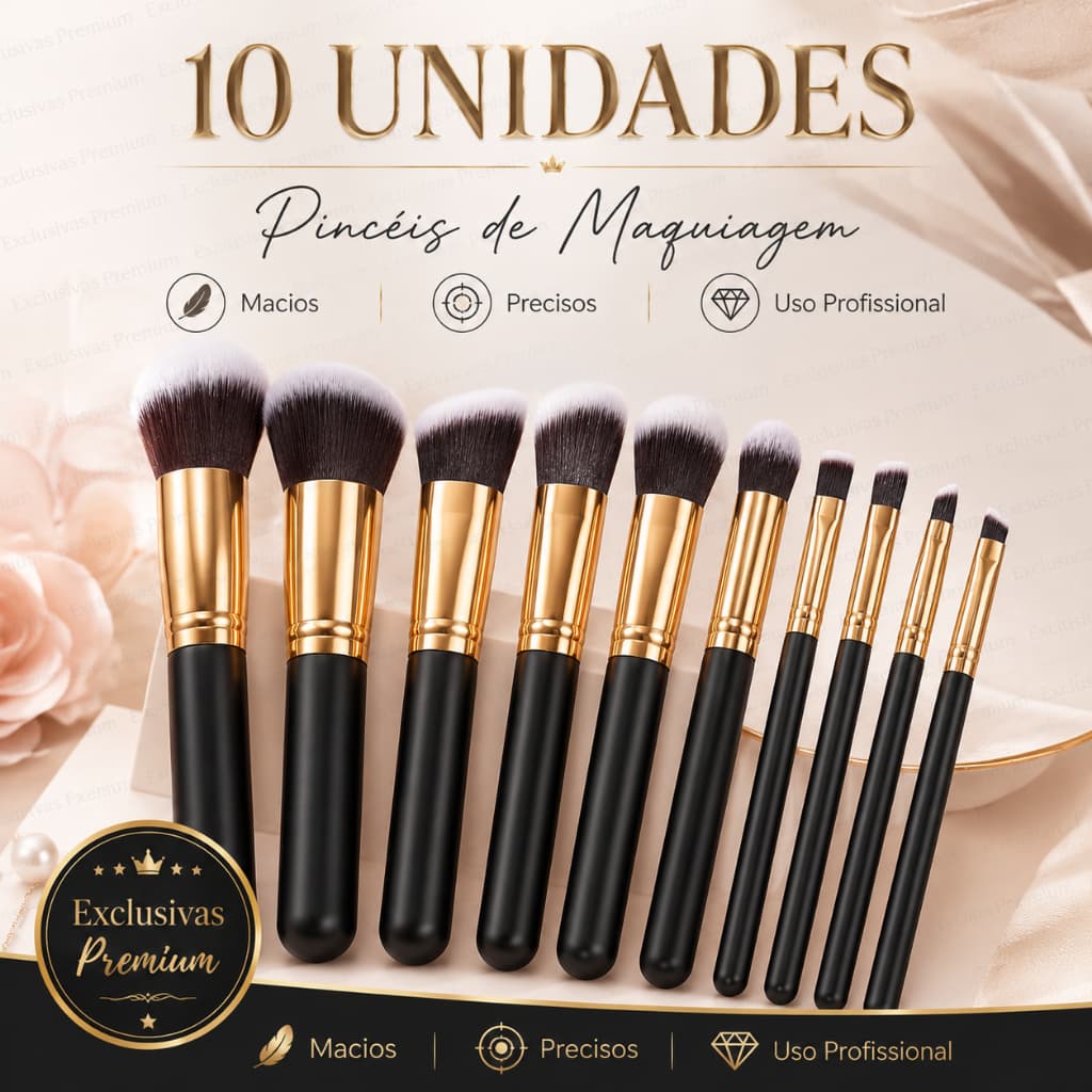 10 Unidades Pincéis de Maquiagem Profissionais Esfumar Contorno Base Sombra Blush Kabuki