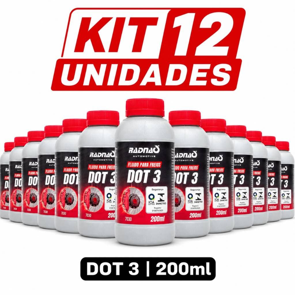Kit 12 Fluido Para Freios DOT 3 200ml Radnaq Automotivo