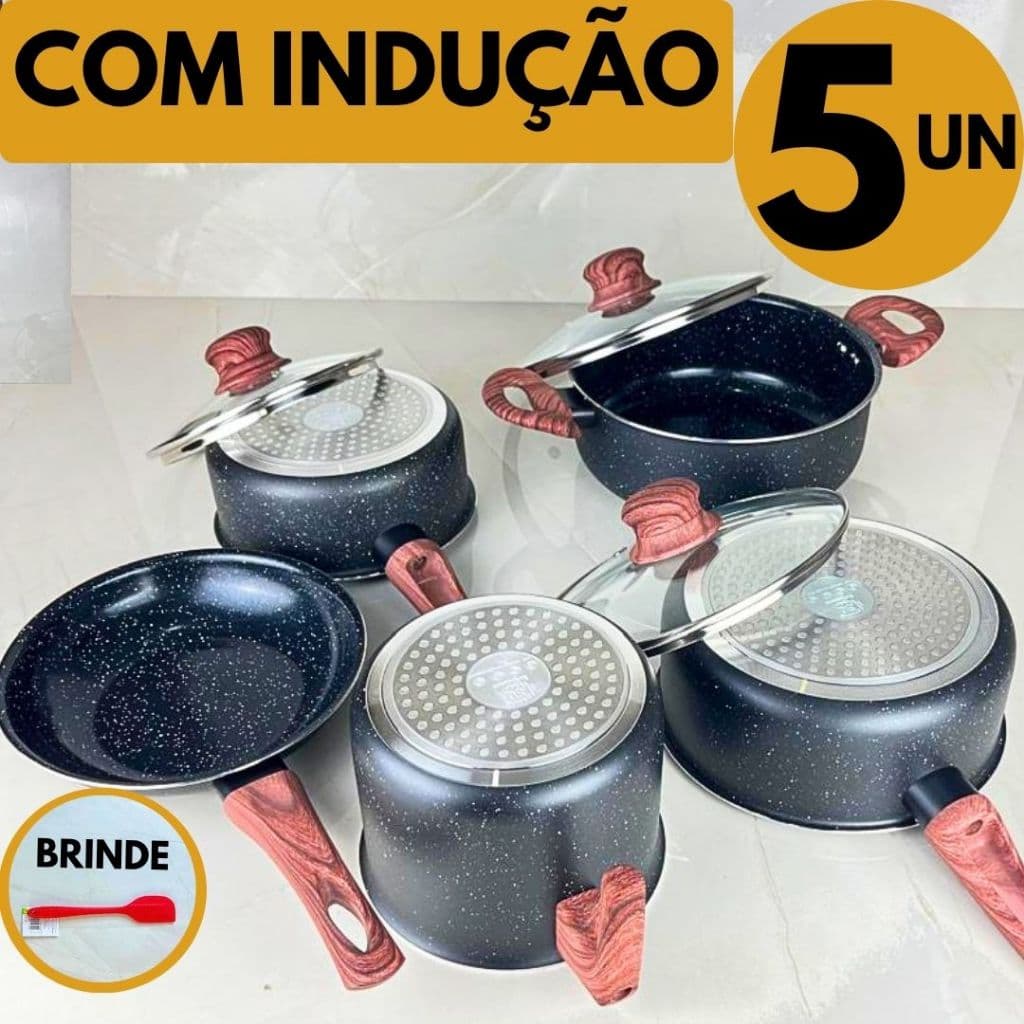 Jogo Panelas 5 Peças Antiaderente de verdade Com Indução Não Gruda Cozinha Casa Restaurante Buffet