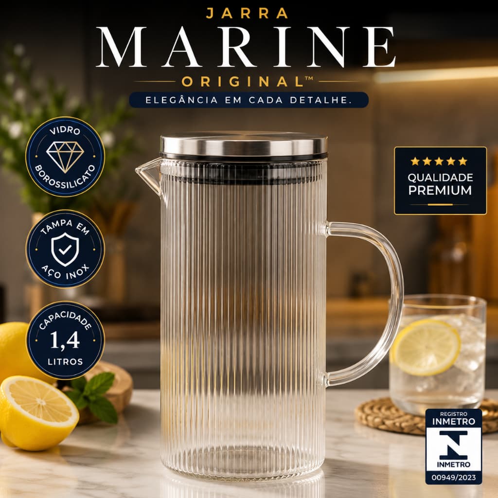 Jarra Vidro Transparente Tampa Inox 14 Litros Recipiente Resistente Cozinha