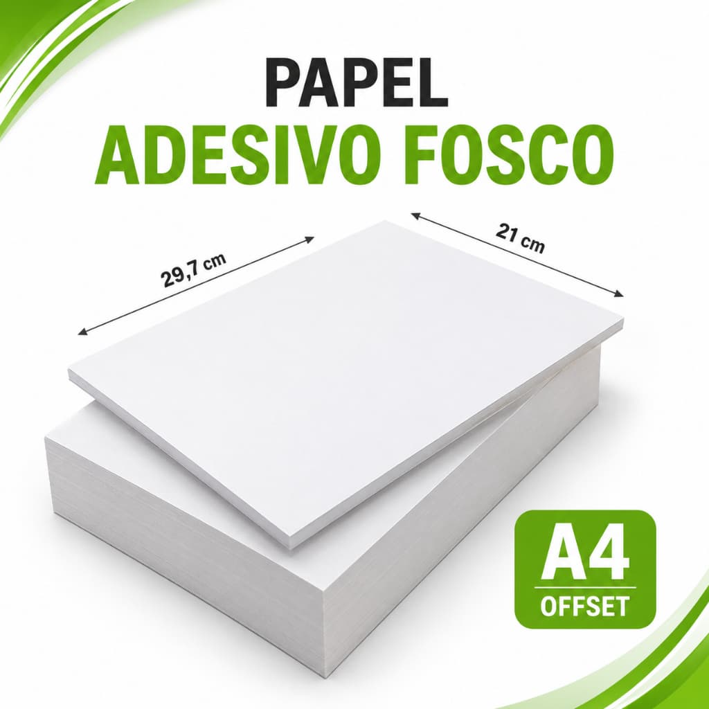 Kit Papel Adesivo 50 a 100 folhas Fosco Tamanho A4 173g Branco Fosco Alta Qualidade