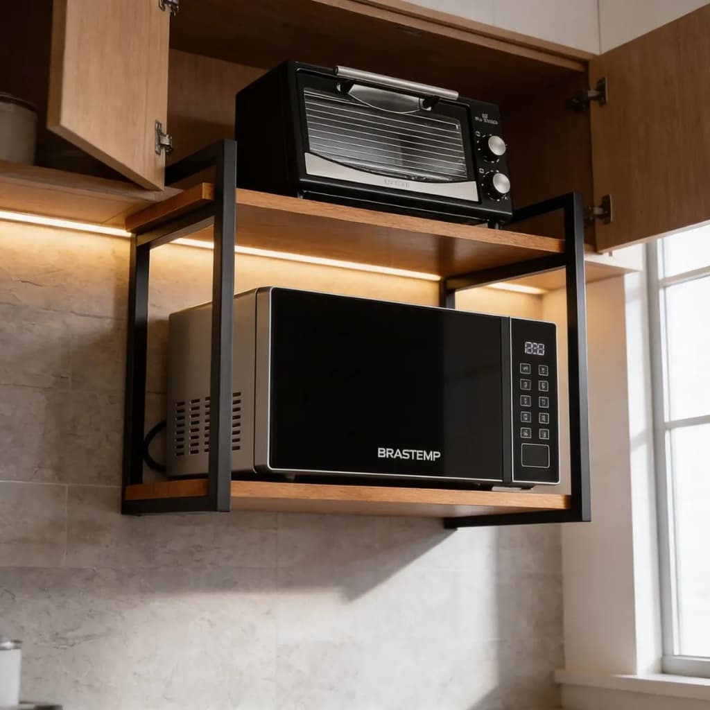 Suporte Microondas Em Ferro E Madeira Estilo Industrial 60 Cm