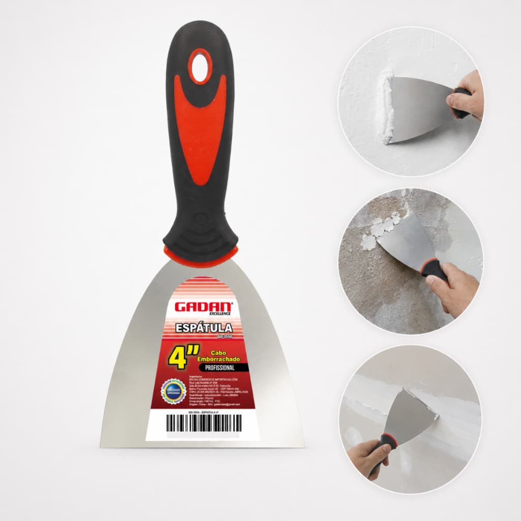 Espátula Pedreiro Pintor Gesseiro 4 Polegadas Aço Inox Profissional Cabo Emborrachado