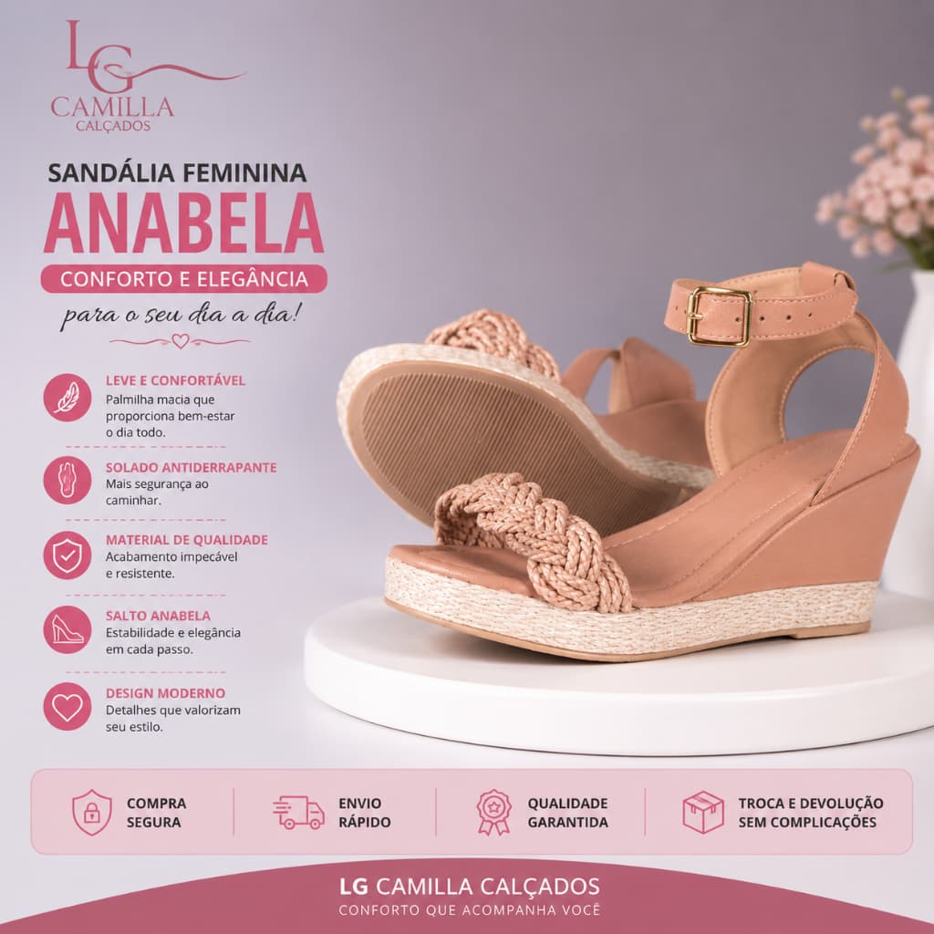 Sandália Feminina de Salto Anabela Casual Moderna Detalhe em Trançado Sobre os Dedos