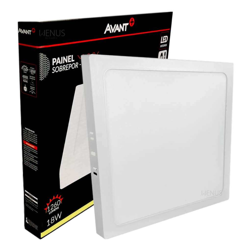 Painel LED Sobrepor 18W Avant Quadrado 4000K Branco Neutro Bivolt Plafon Slim para Teto Cozinha Escritório