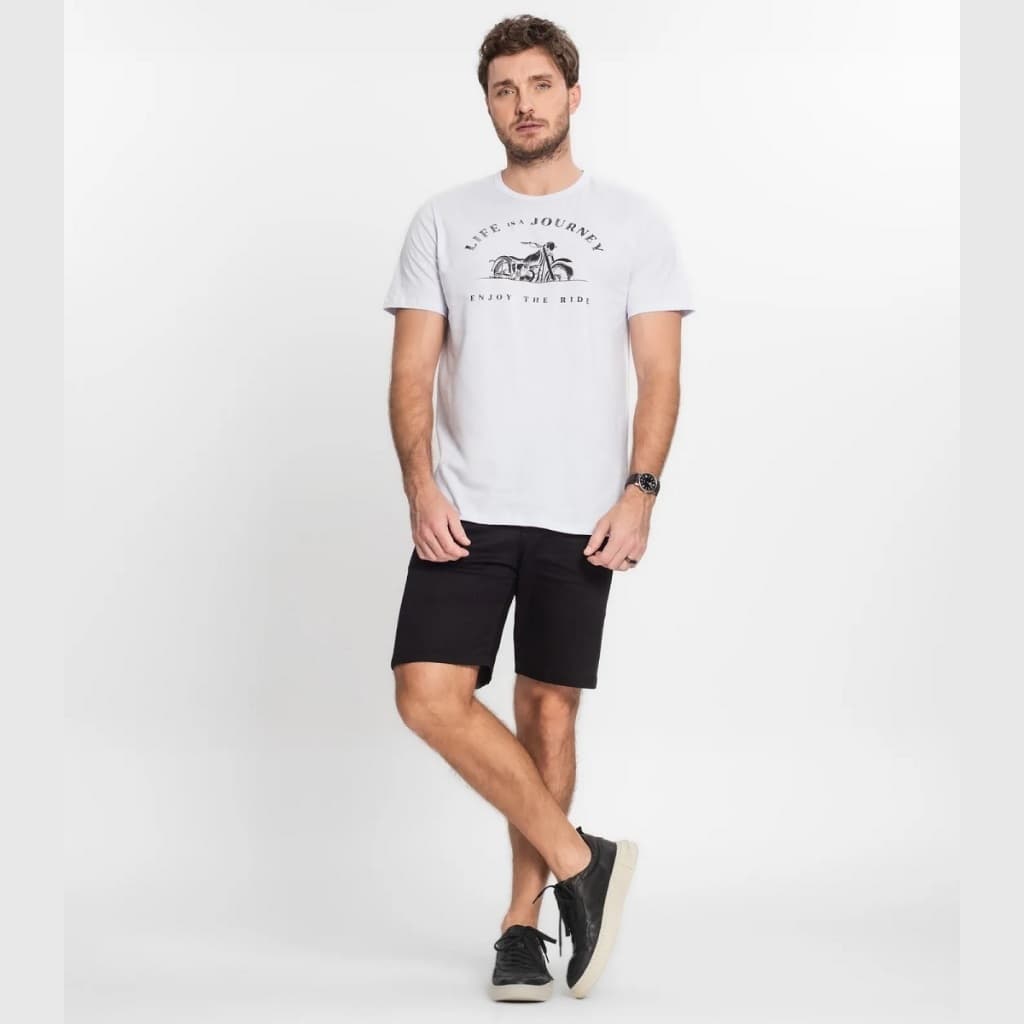 Camiseta Masculina Manga Curta Estampa Central Moto