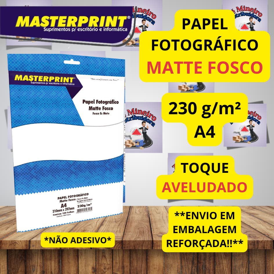 Papel Fotográfico Matte Fosco 230g A4 Masterprint Foto Matte Premium Aveludado Acetinado