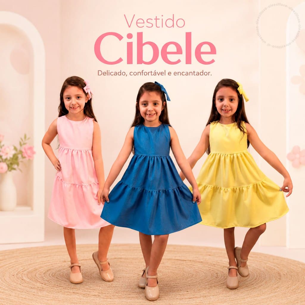 Vestido Cibele Infantil Menina Casual Amarração Nas Costas Do 2 ao 12 Cores Juvenil Festa Passeio