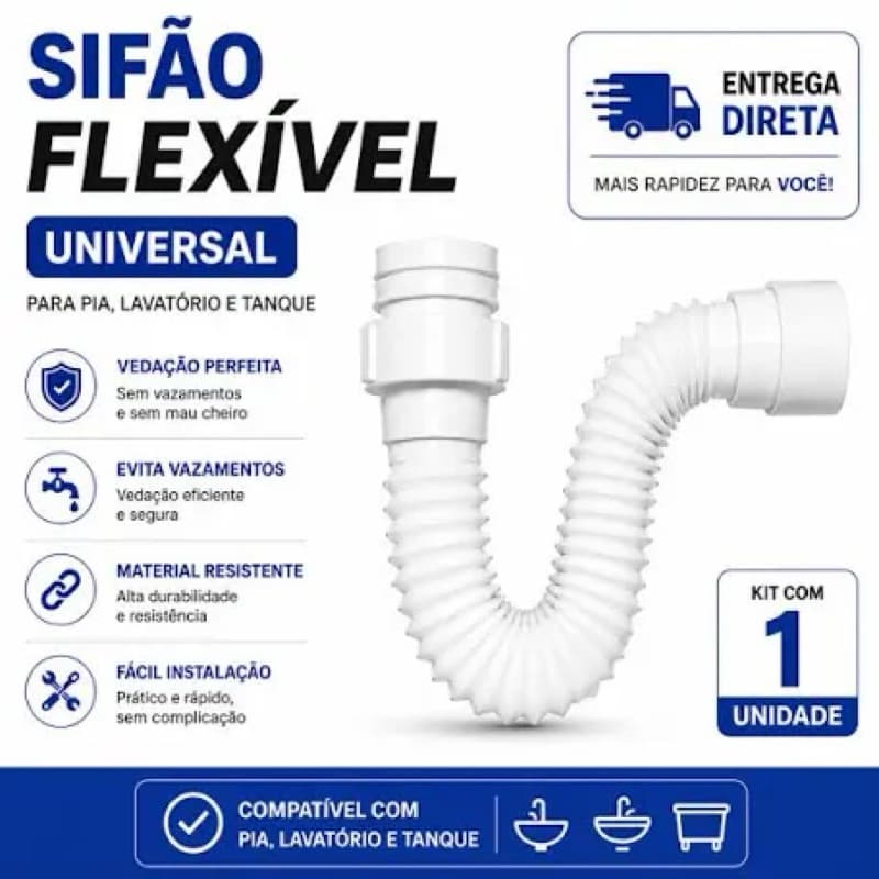 Sifão Sanfonado Universal – Flexível e fácil de instalar!