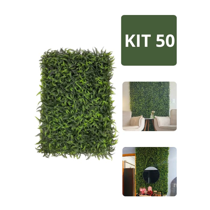 Kit 50 Placas De Samambaia Cheia 40x60 Artificial Muro Inglês Jardim Vertical Folhagem Parede Verde Plantas Artificiais