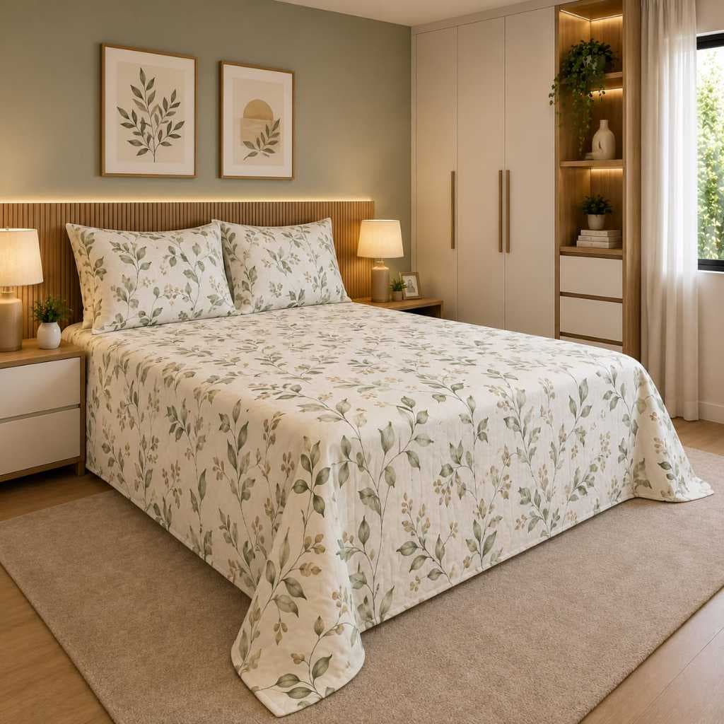Jogo de Cama Casal BOX QUEEM Estampado Floral 3 Peças – Lençol com Fronhas Macio e tok de algodão