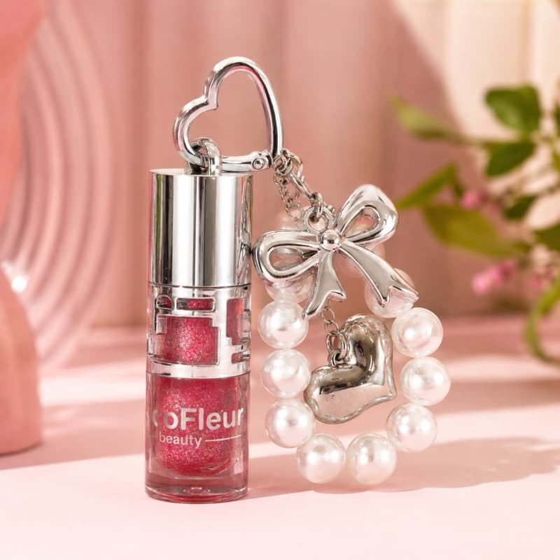 Lip Gloss Glitter CocoFleur com Chaveiro de Pérolas – Hidratante, Brilho Intenso e Acessório Luxo