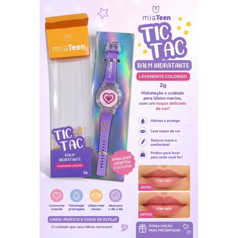 Balm Hidratante Labial Tic Tac Mia Teen 2g | Hidratação + Toque de Cor