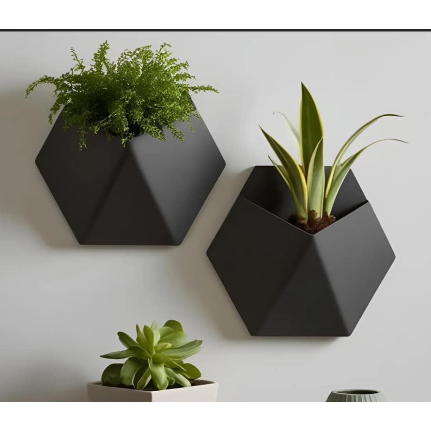 Malucraft3d Vaso De Parede Hexagonal Preto Fosco