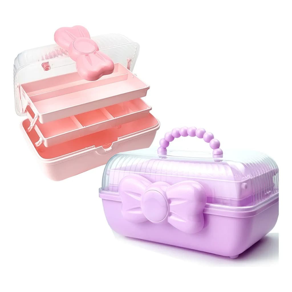 Maleta organizadora para Acessórios de Cabelo maquiagem manicure bijuterias com Laço tampa Transparente
