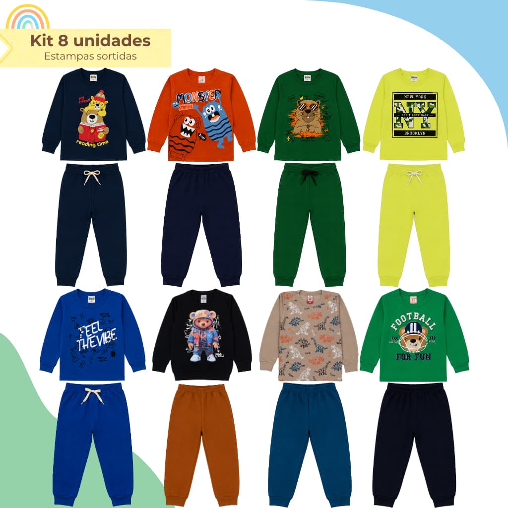 Conjunto de 16 peças moletons de inverno masculinos e infantis Sortido Tamanhos 1 a 8