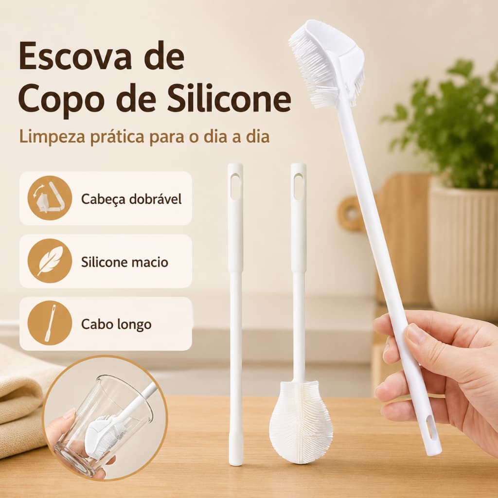 Kit 1/3/5 Escova Multiuso de Silicone Cabo Longo para Copos Taças Garrafas Mamadeiras