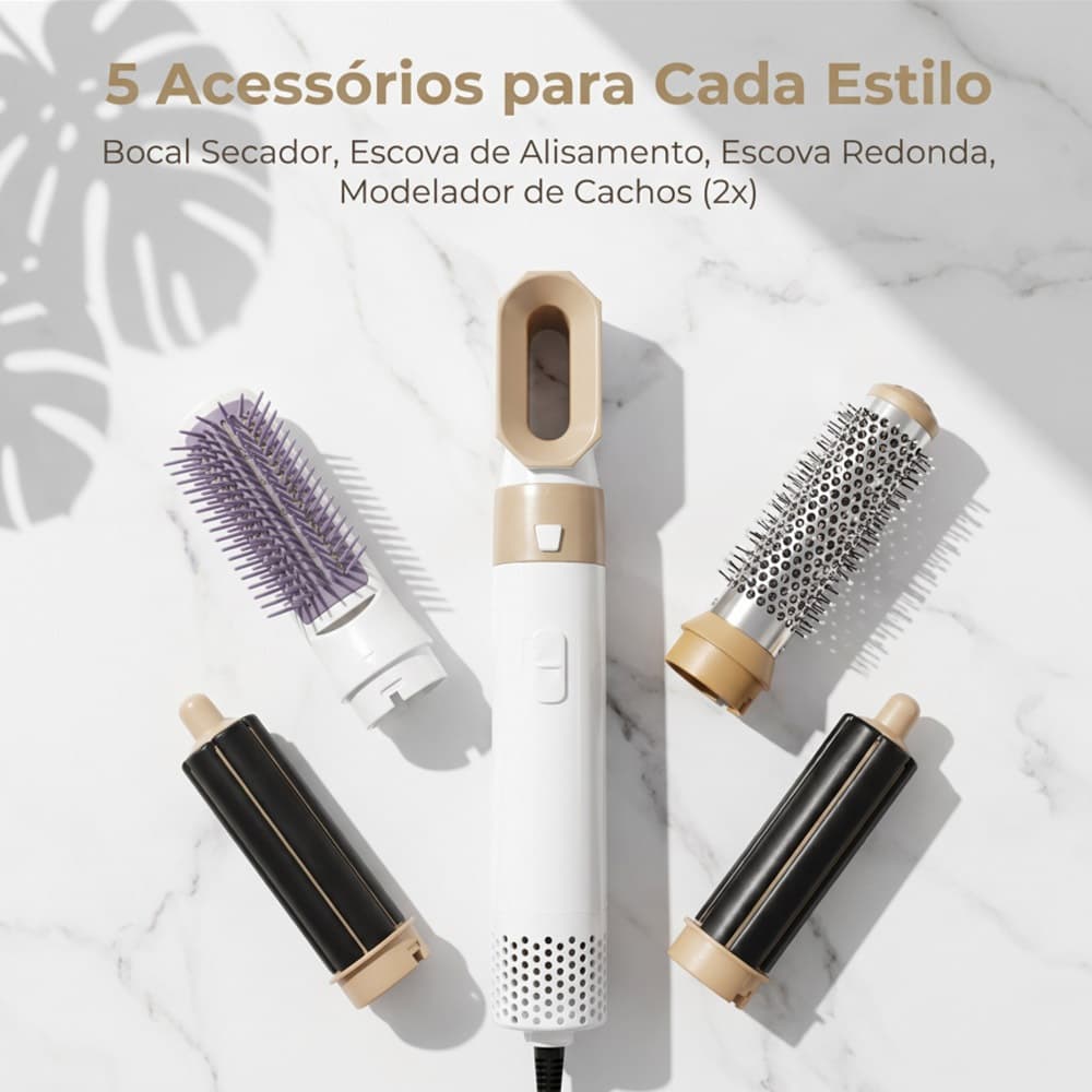 5 em 1 Escova Secadora Ar Quente Modelador de Cabelo Pente Multifuncional Com Acessórios Removíveis