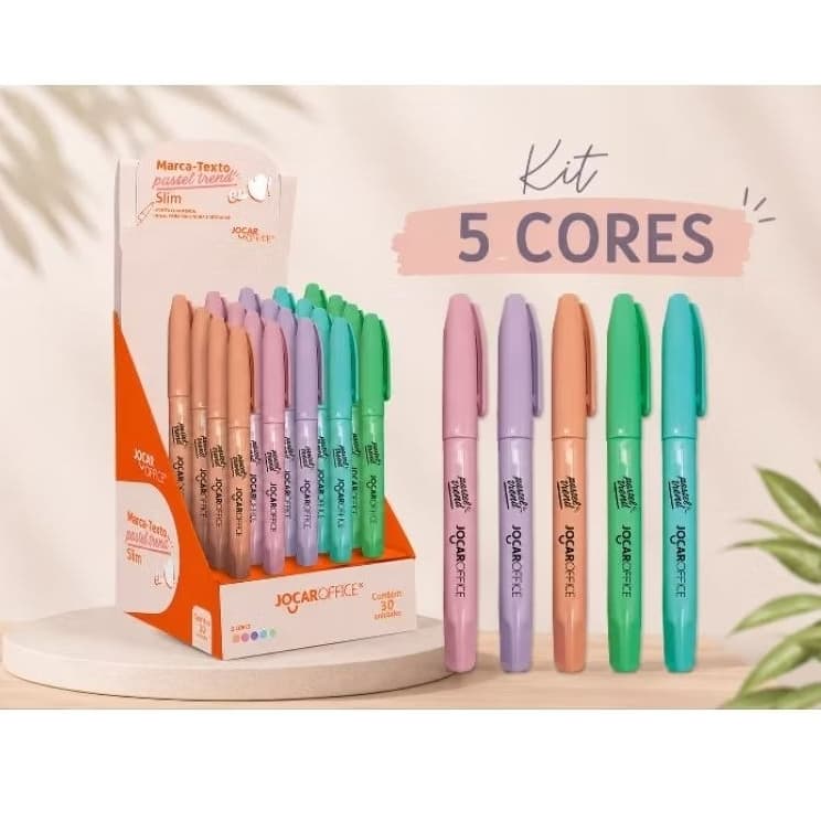 kit 5 Marca Texto Slim Pastel JOCAR OFFICE