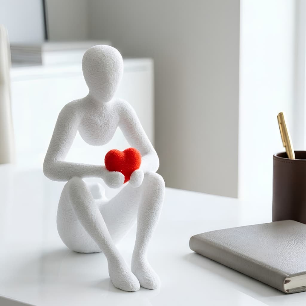 Escultura Decorativa Estátua Te dou Meu Coração Branca para Mesa de Cabeceira e Estantes Minimalista