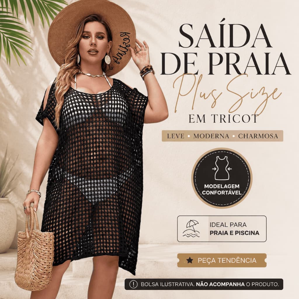 Saída De Praia Trança Frontal Plus Size Tricot Premium Moda Verão Croche Luxo