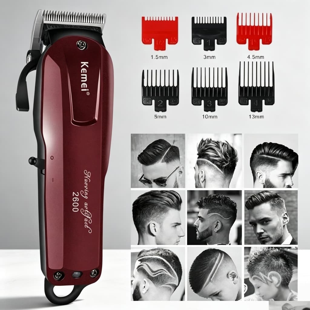 Máquina Kemei Km-2600-G-9W ou KM-2600-P-5W Máquina Cortar Cabelo Elétrico Potente Sem Fio 2000mah