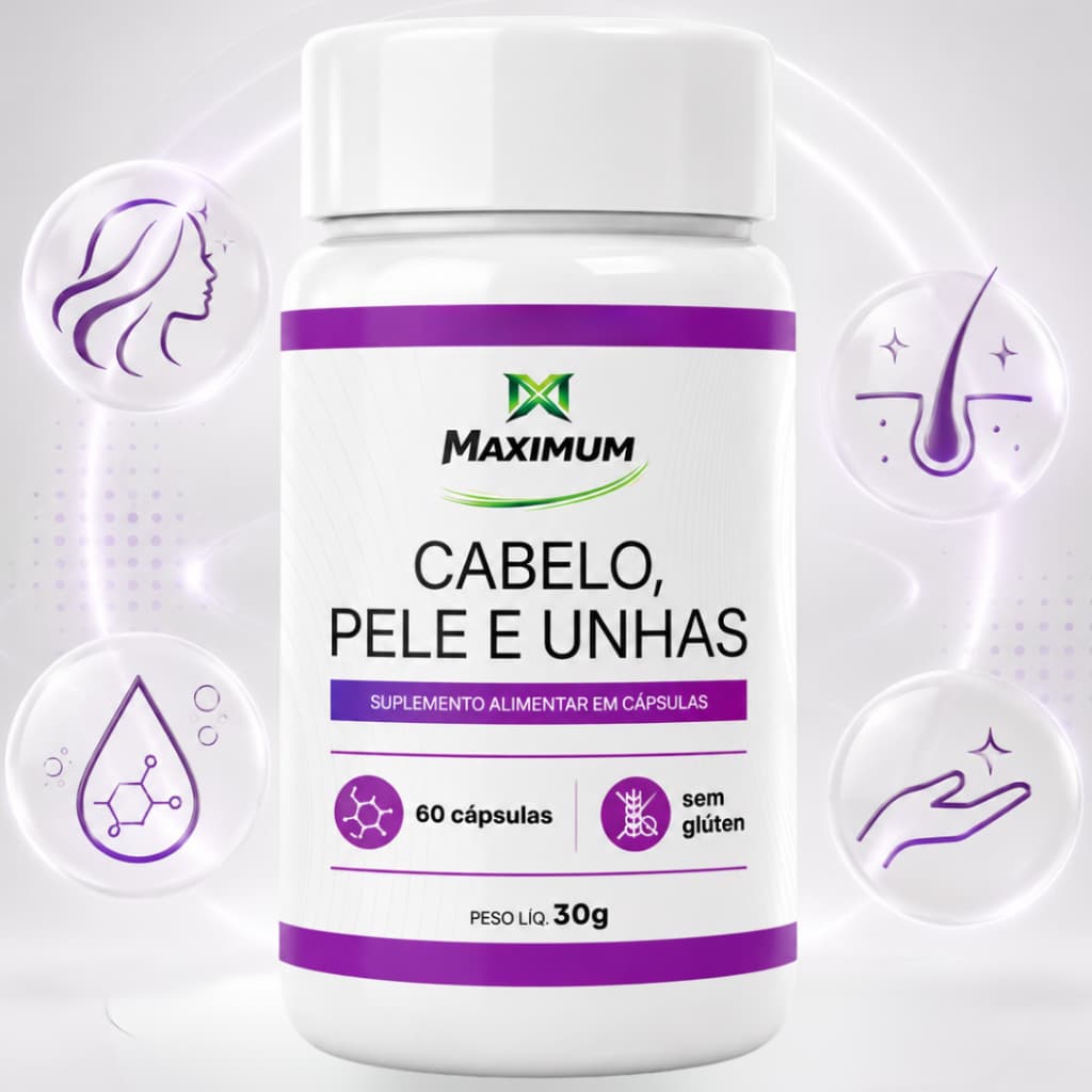 Cabelo Pele E Unha Biotina + Vita Do Complexo B B1 B2 B3 B5 B6 B9 E B12 - 60 Cápsulas - Maximum