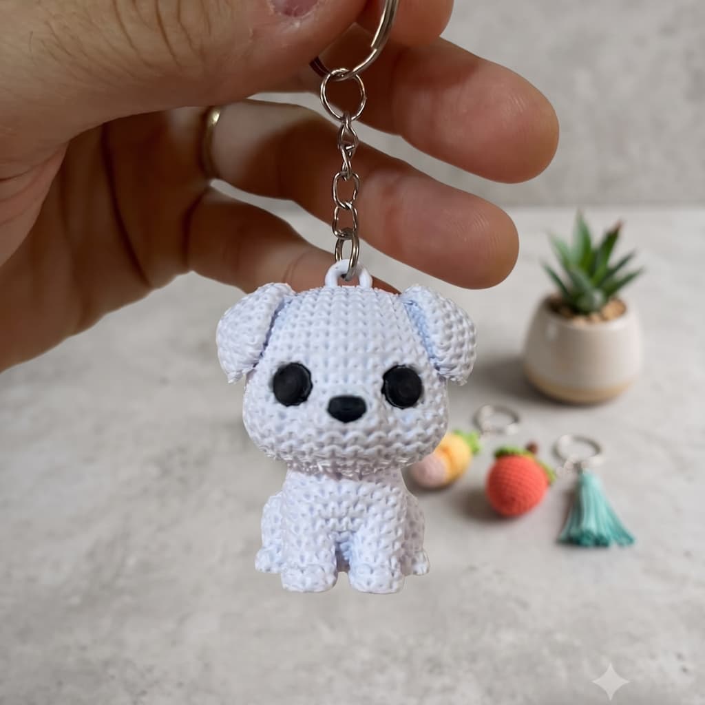 Chaveiro Cachorrinho Impressão 3D Estilo Crochê Tricô Lindo Acessório para Bolsa, Mochila e Chave de Carro Pet Lovers