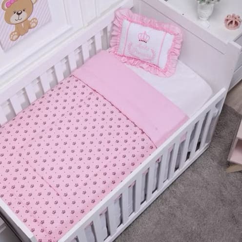 Kit Edredom Berço Minha Princesa Rosa 2 Peças Bebê Menina 100% Algodão