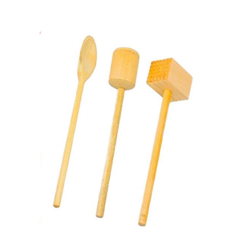 OFERTA 9.9 KIT Cozinha 3 peças de Madeira ( Colher, soquete, bate bife) Natural Cozinha