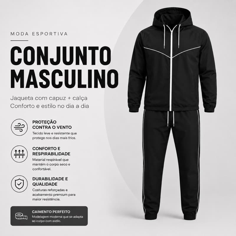 Conjunto Esportivo Masculino Jaqueta + Calça Conforto e Estilo Premium