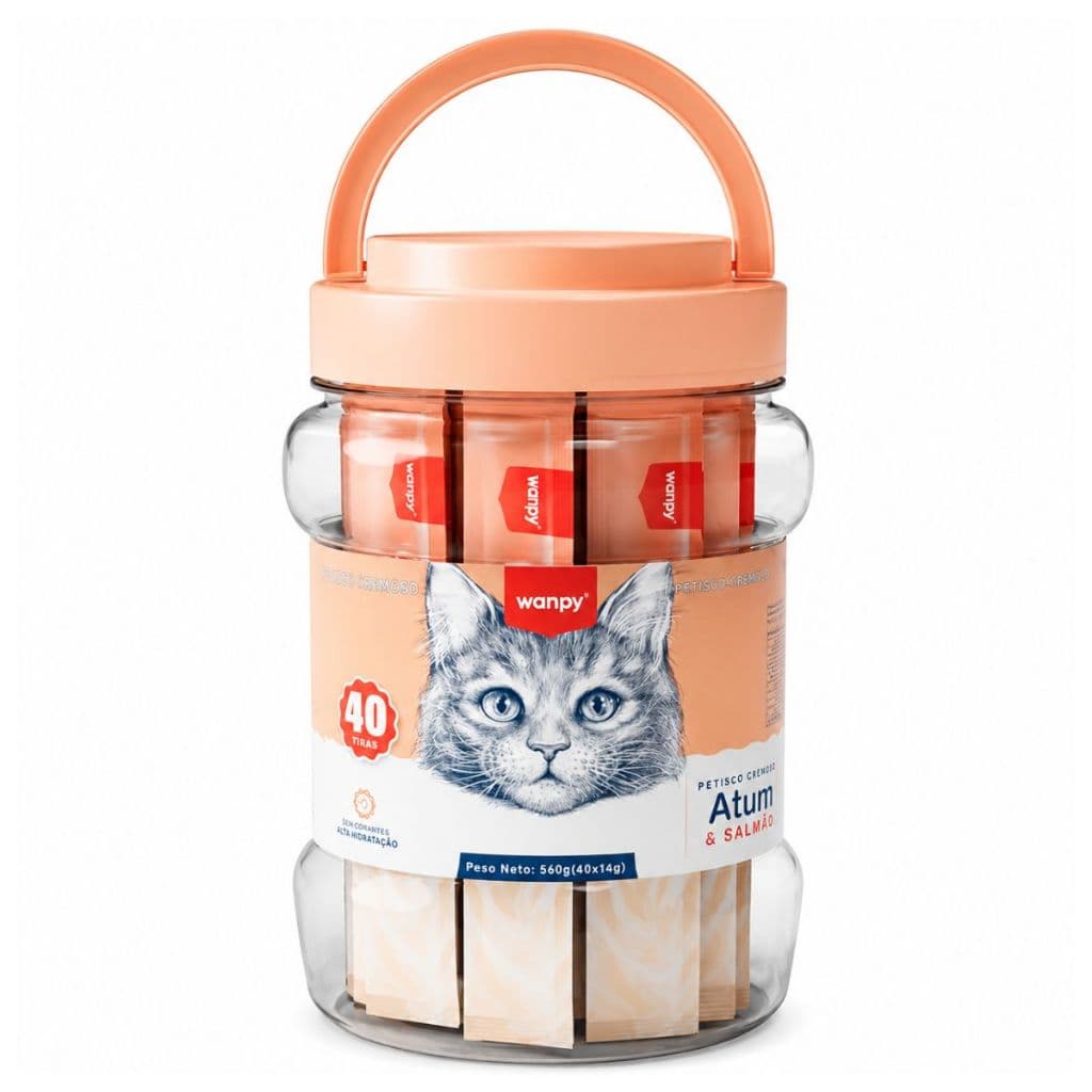 Petisco Para Gato Wanpy Creamy Atum e Salmão Pote com 40 tubos 560g