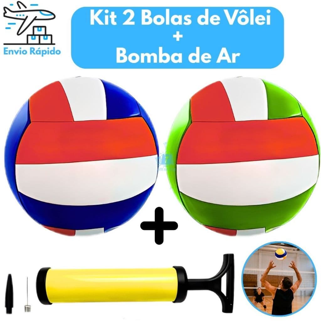 Kit 2 Bolas de Vôlei Oficial Nº 5 + Bomba de Ar Manual Alta Qualidade, Resistentes Ideal para Quadra, Praia, Treinos