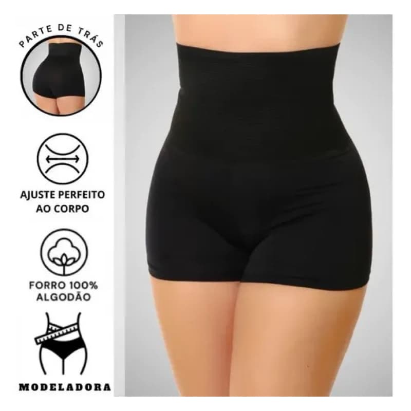 Short Cinta Modeladora Feminina Alta Compressão Modela Cintura Não Marca Confortável Preto G/GG