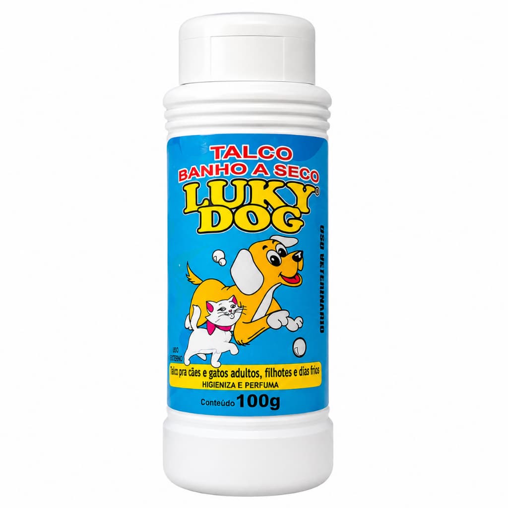 Talco Banho Seco Pet Lucky Dog 100g Para Cães E Gatos Sensíveis