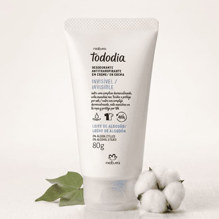 Desodorante em Creme Antitranspirante Tododia Leite e Algodão 80g Natura Original