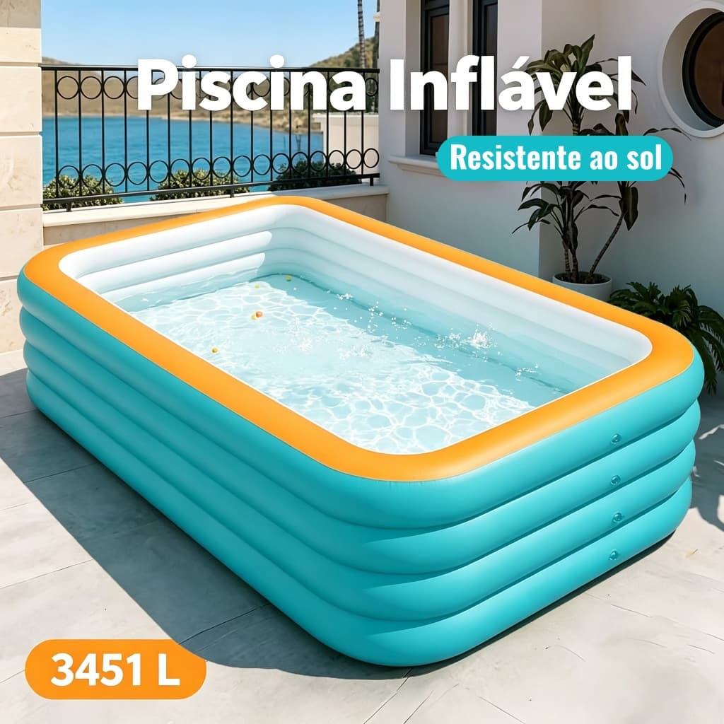 Grande capacidade! Piscina inflável azul de PVC, prática e dobrável, adequada para uso interno e externo.
