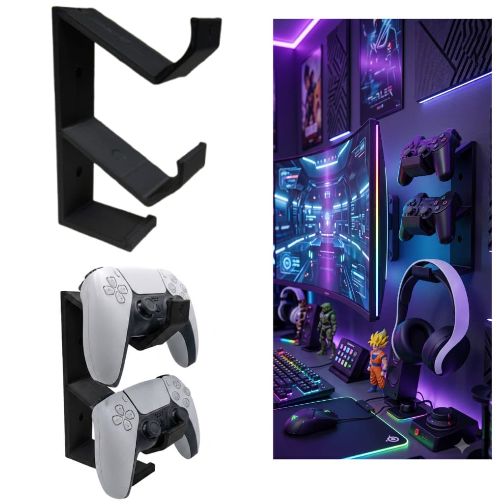 Suporte De Parede P/ 2 Controle Ps5 Ps4 Ps3 Xbox + Headset
