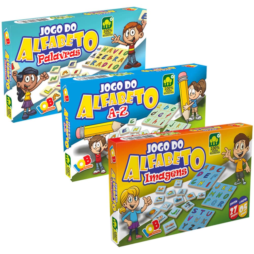 Kit 3 Jogos Educativos Infantil Alfabeto A-Z Letras, Imagens e Palavras para Alfabetização