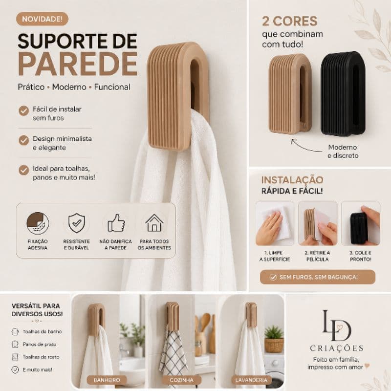 Suporte Porta Toalha Banheiro para Toalha de Rosto e de Banho
