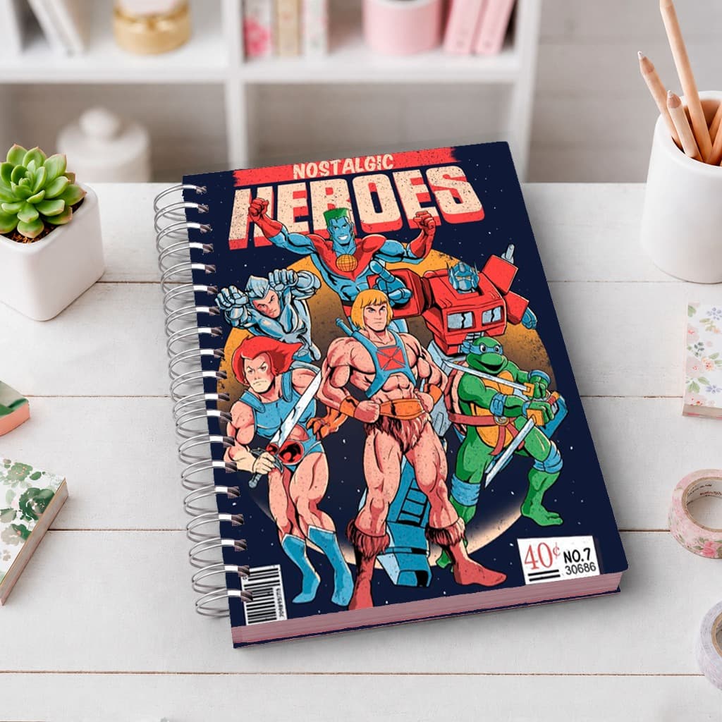 Caderno A5 Herois Anos 80 e 90 | Capa Dura Premium | Wire-O | 80 Folhas | Ideal para Estudos