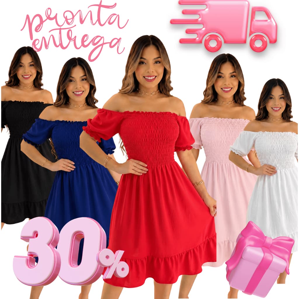 Vestido Ciganinha Midi Feminino Lastex | Ombro a Ombro | Várias Cores | Envio Rápido